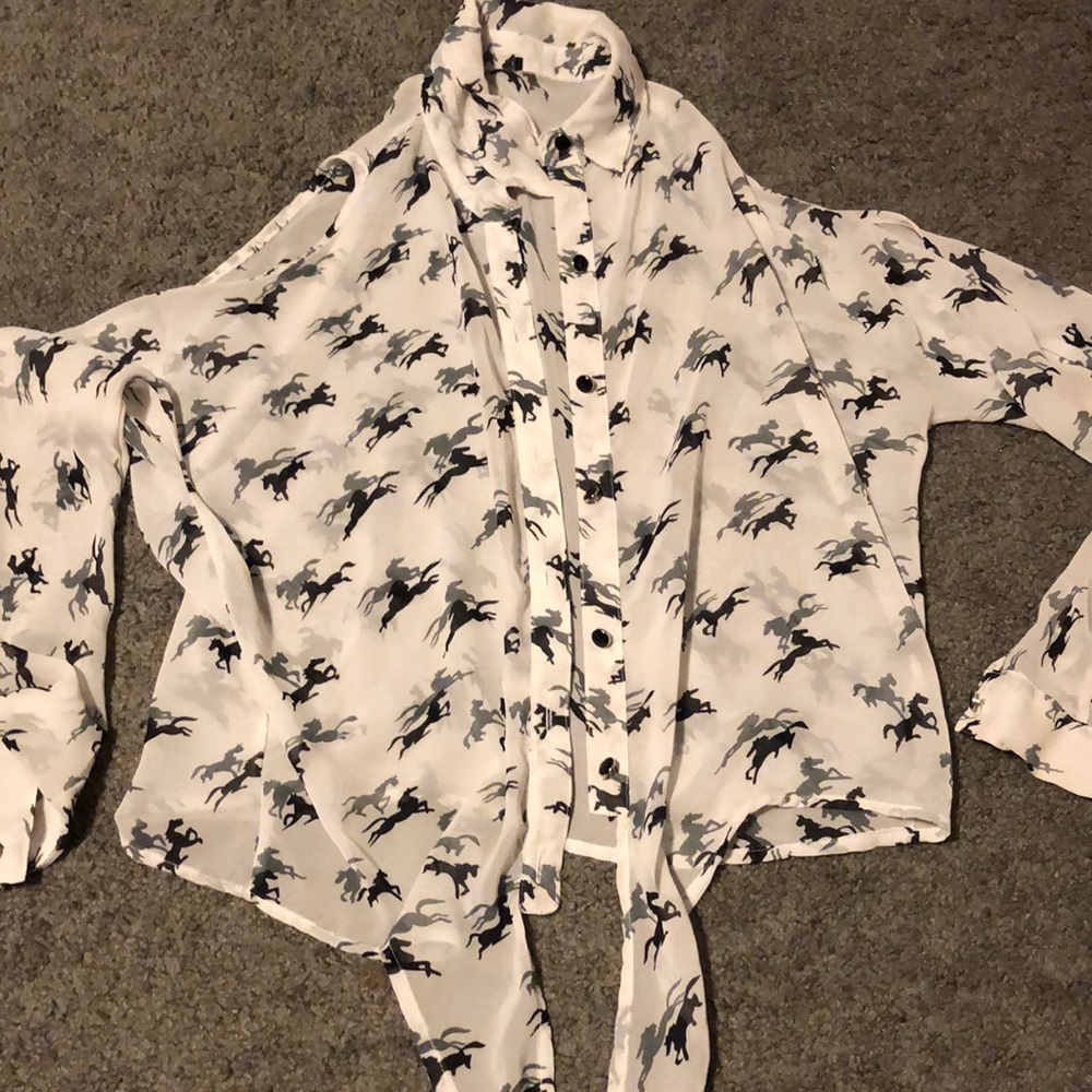 Horse print button down top